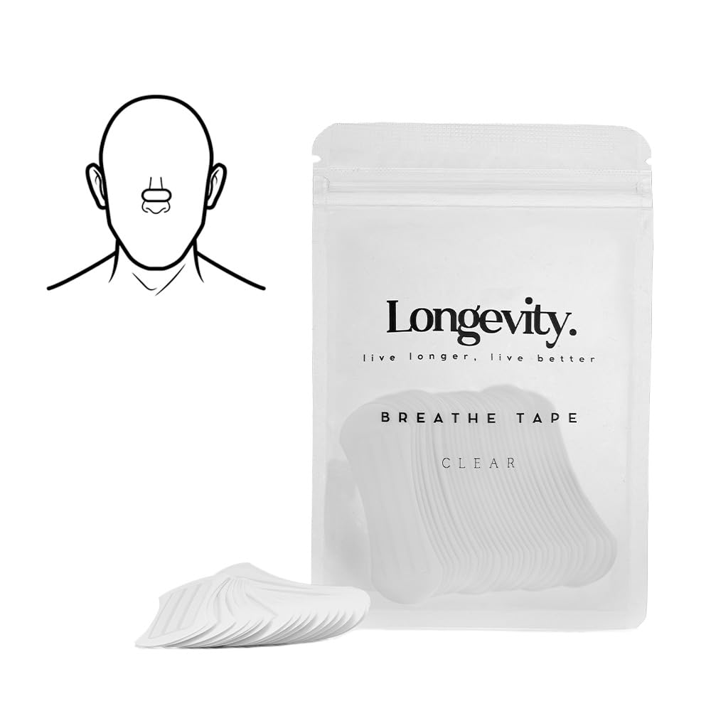 Longevity Breathe Tape - 30 Strips (Clear) - Anti Snoring Nasal Strips for Better Sleep & Improved Airflow - Hypoallergenic Nose Strips for Breathing, Clinically Proven Snoring Aids for Men & Women