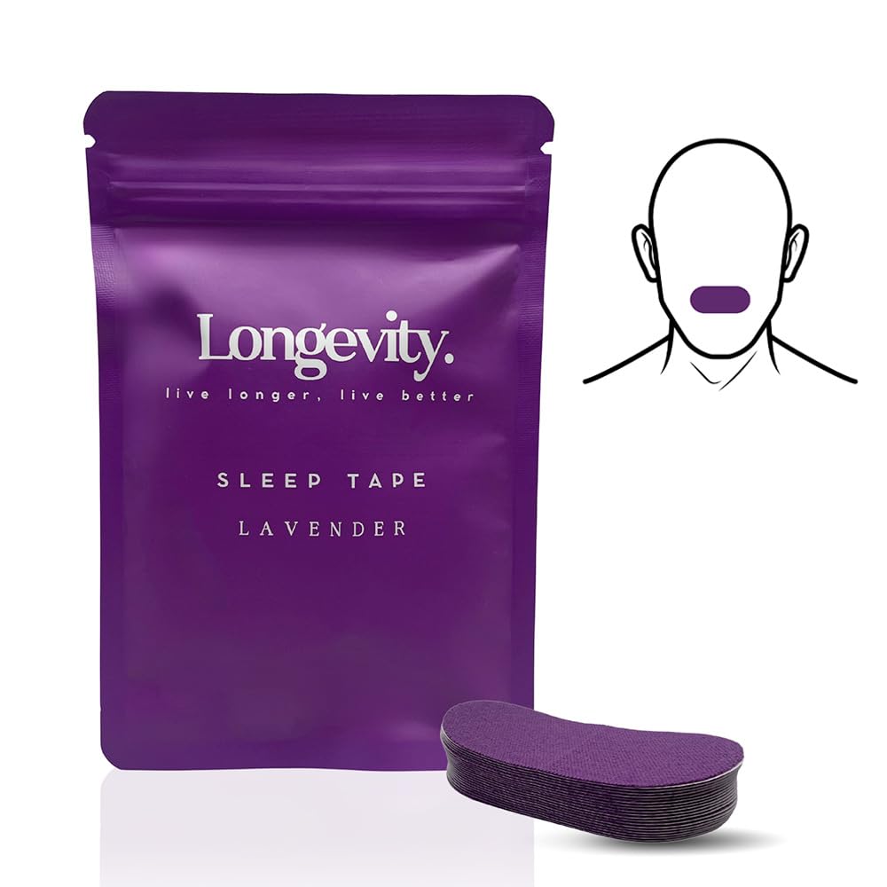 Longevity Sleep Tape - 30 Strips - Dermatologically Tested Mouth Tape for Sleeping, Women and Men - Supports Nasal Breathing and Reduces Snoring - 95% Cotton, Rayon-Free Mouthtape