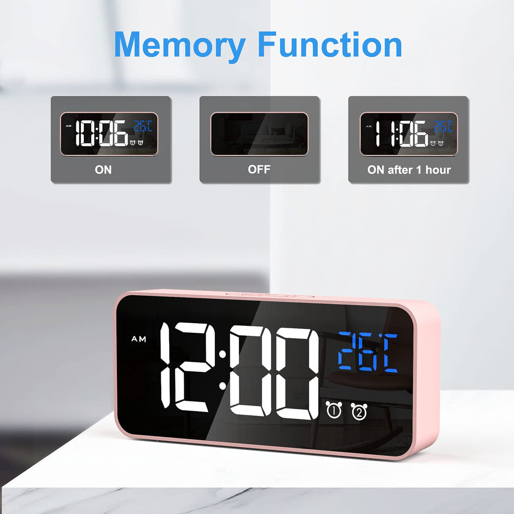 CHEREEKI Alarm Clock, Digital Clock with Temperature Display, Snooze, USB Powered Rechargeable Clock with Dual Alarms for Bedroom, Bedside, Office& Travel