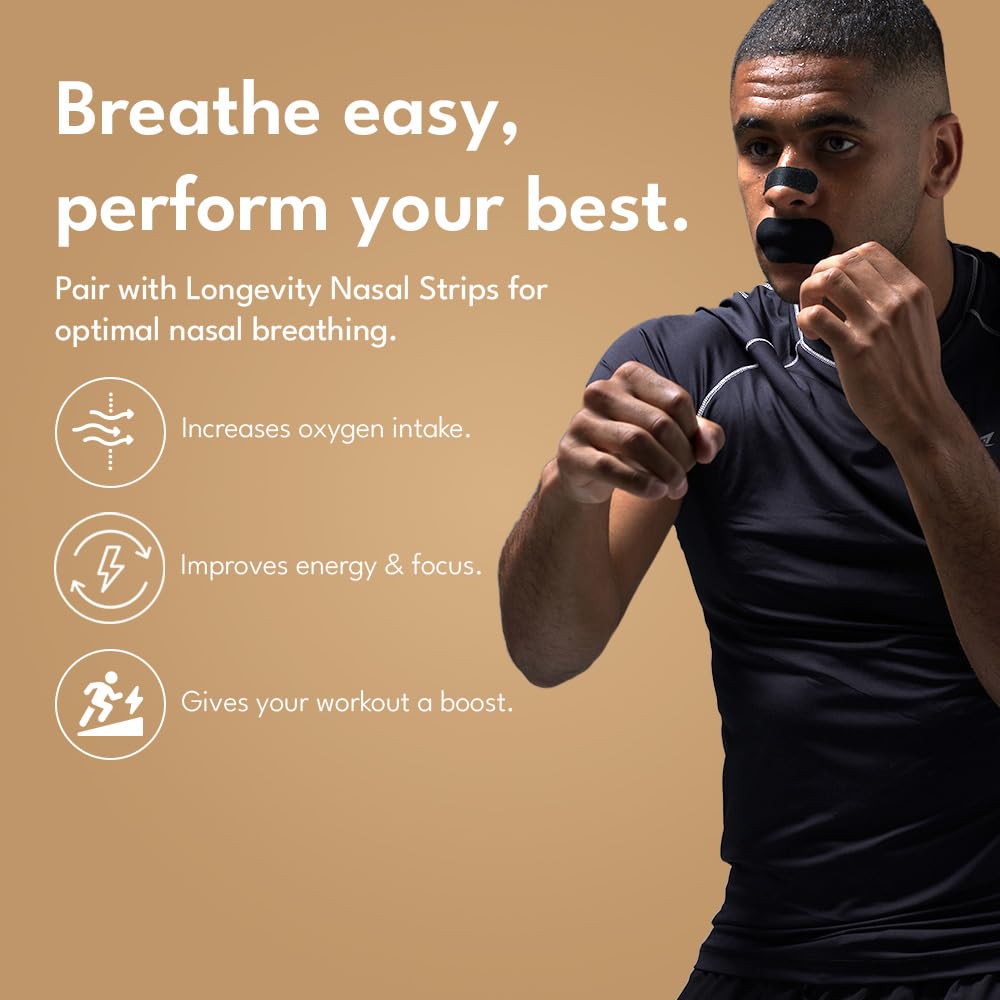 Longevity Sleep Tape - 30 Strips - Dermatologically Tested Mouth Tape for Sleeping, Women and Men - Supports Nasal Breathing and Reduces Snoring - 95% Cotton, Rayon-Free Mouthtape