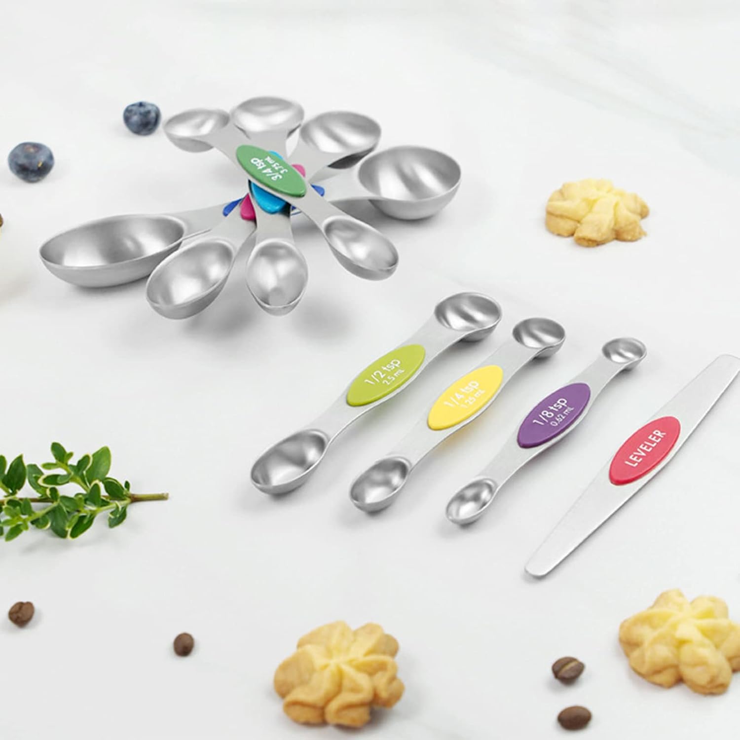 Magnetic Stainless Steel Measuring Spoons Set – Stackable & Double-Sided
