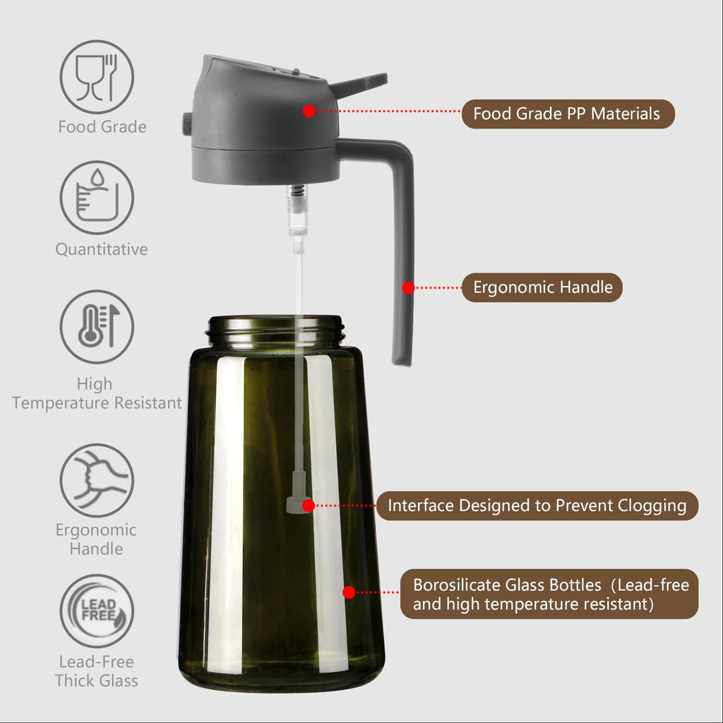 Olive Oil Dispenser & Spray Bottle – Glass, Leak-Proof & Refillable