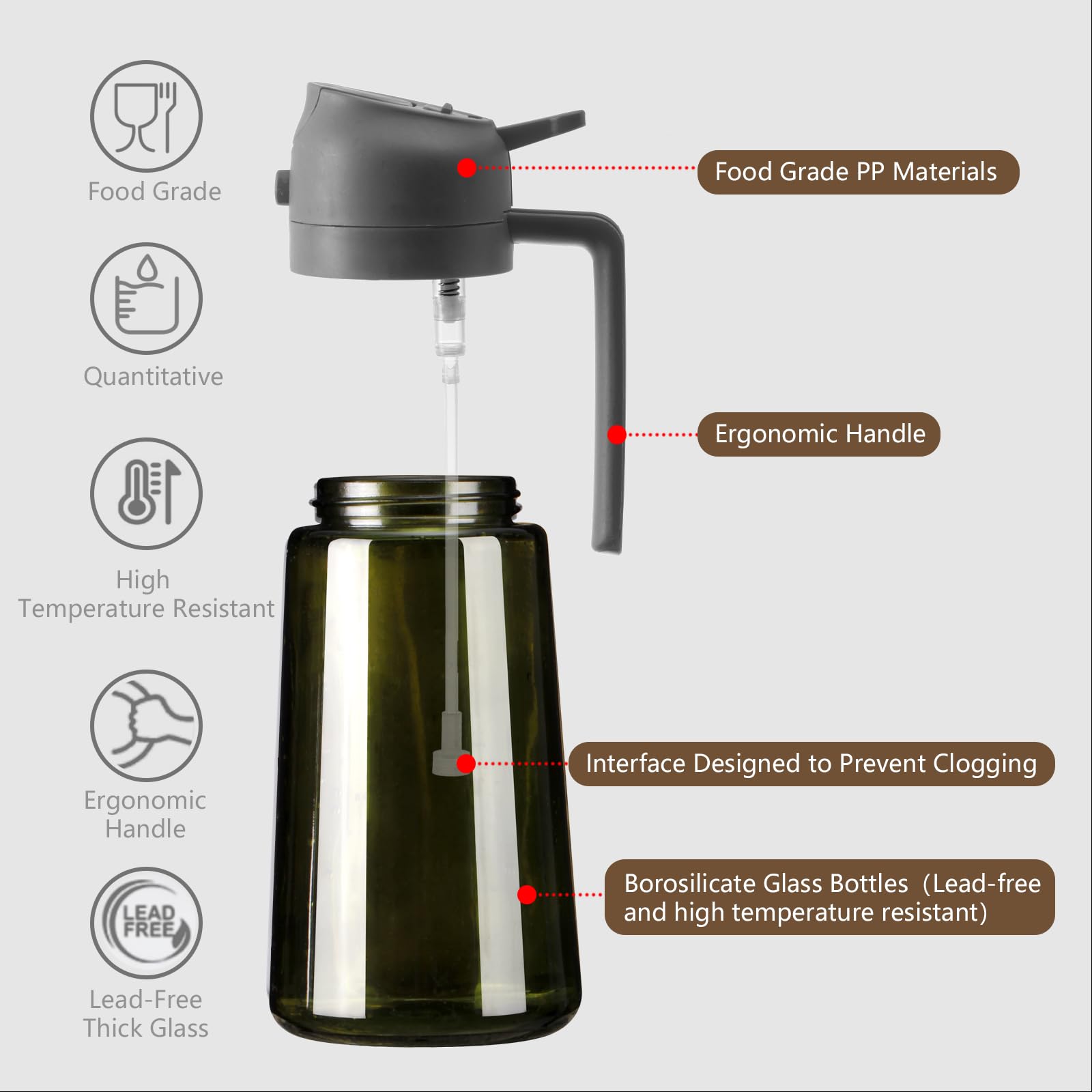 Olive Oil Dispenser & Spray Bottle – Glass, Leak-Proof & Refillable