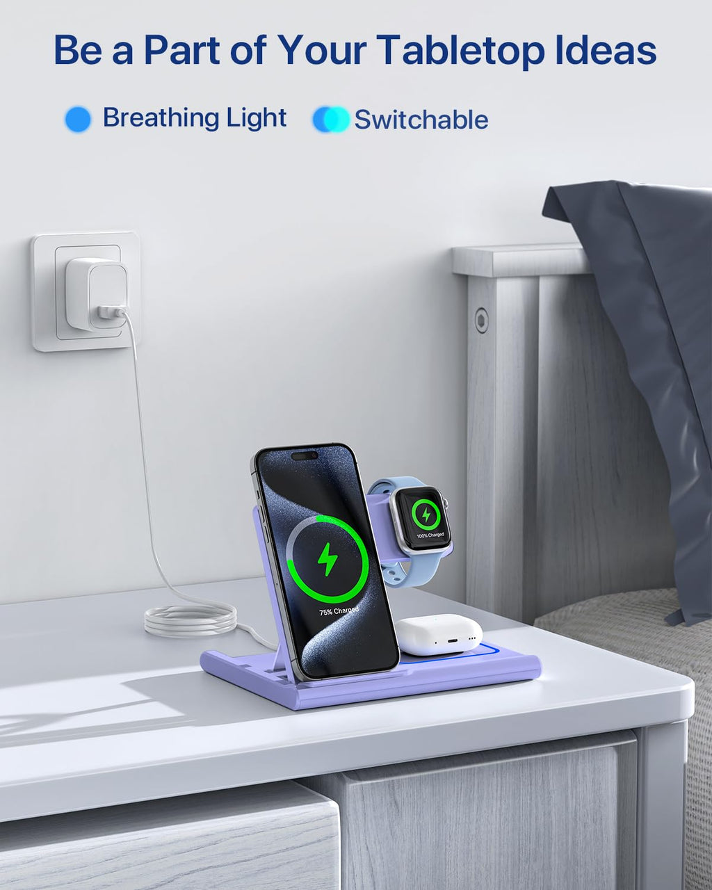 Charging Station,EXW 3 in 1 Wireless Charging Station for iPhone 17/16/15/14/13/12/11/XR/X/8,Fast Wireless Charging Stand for Airpods Pro/3/2 and Apple Watch（No Plug Included)