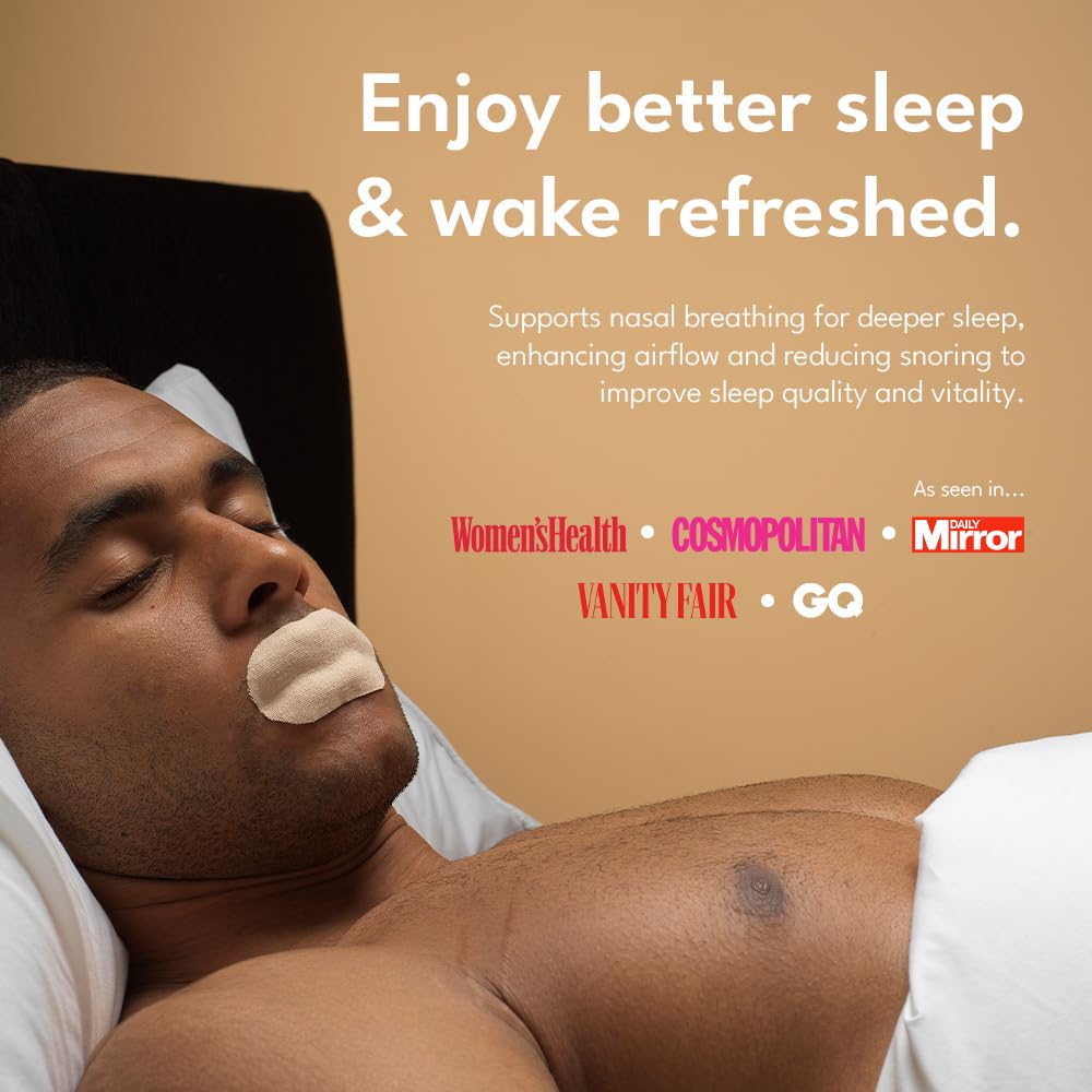 Longevity Sleep Tape - 30 Strips - Dermatologically Tested Mouth Tape for Sleeping, Women and Men - Supports Nasal Breathing and Reduces Snoring - 95% Cotton, Rayon-Free Mouthtape