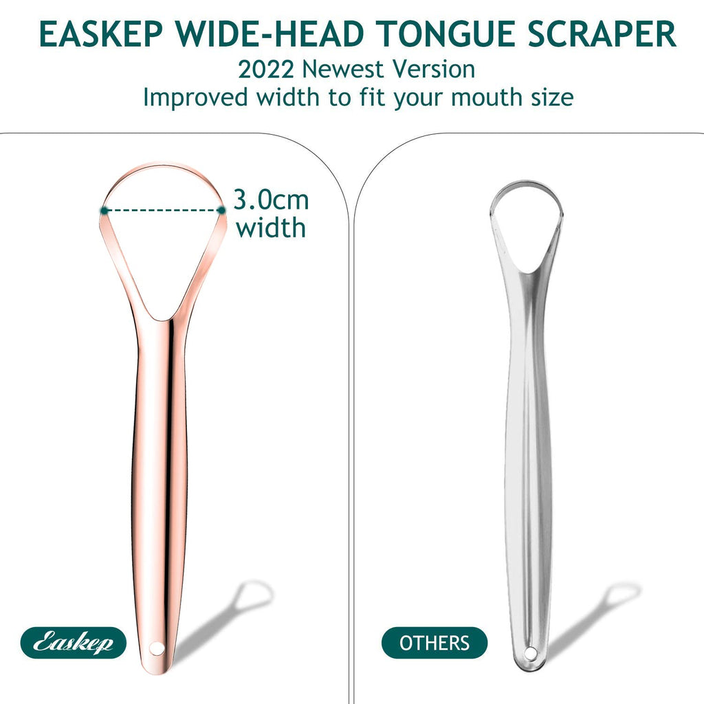 Tongue Scraper (2 Pack), Wide-head Tongue Cleaner with Nice Carrying Box, Easkep 100% Stainless Steel Tongue Scrapers Cleaners, for Men, Women, Adults, Kids, silver
