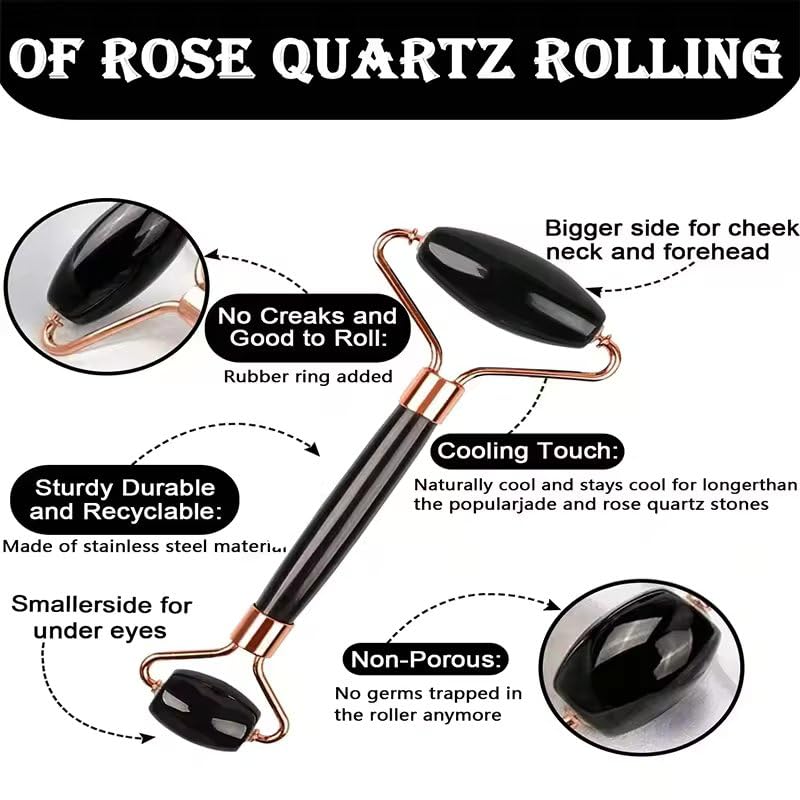 Facial Ice Roller Set – Gousha FaceTool Contour Lift Facial Massage Roller, Black Gua Sha & Ice Globe Massager for Skin Care, Puffiness & Tightening (3pcs Set Purple)