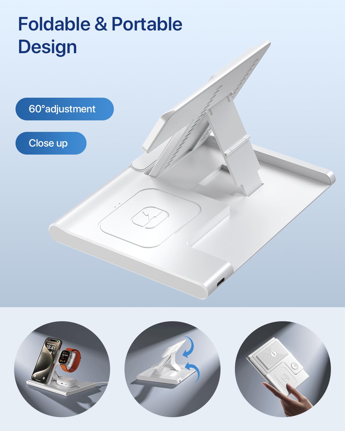 Charging Station,EXW 3 in 1 Wireless Charging Station for iPhone 17/16/15/14/13/12/11/XR/X/8,Fast Wireless Charging Stand for Airpods Pro/3/2 and Apple Watch（No Plug Included)