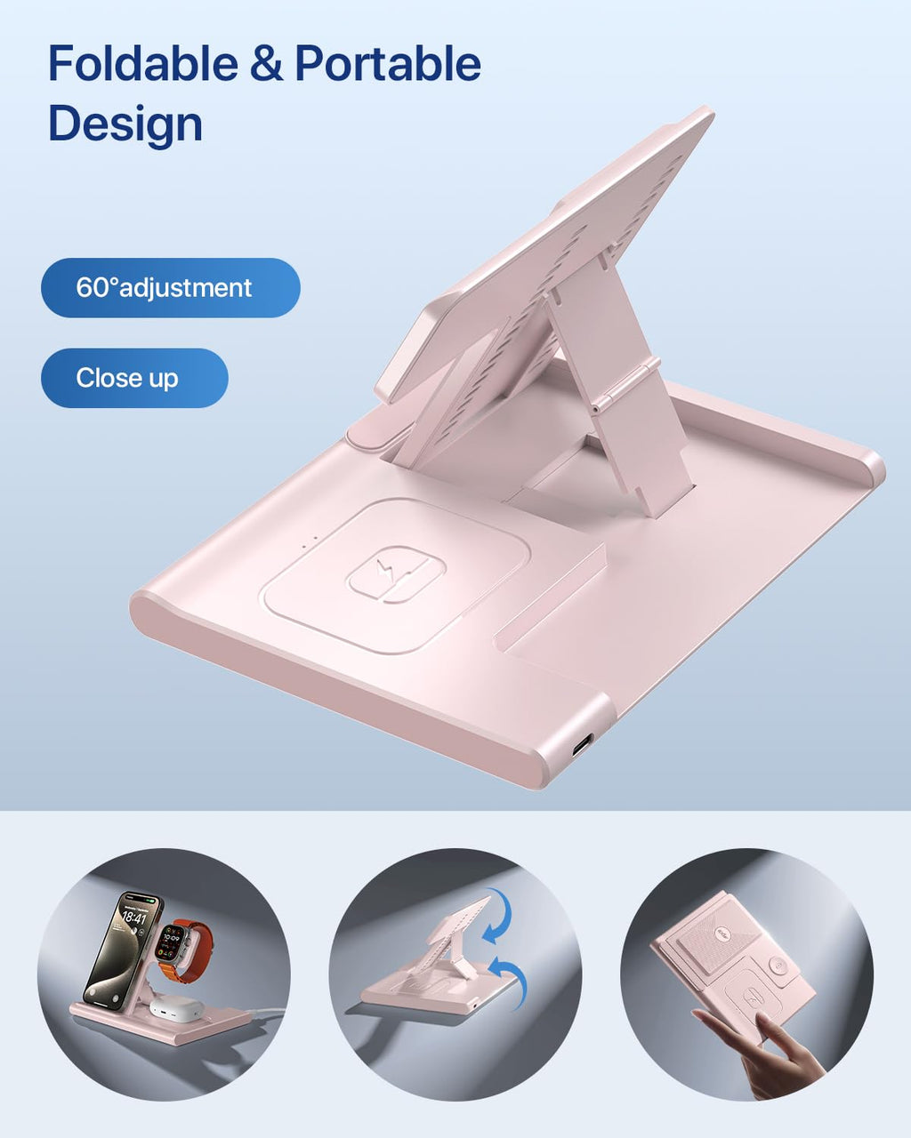 Charging Station,EXW 3 in 1 Wireless Charging Station for iPhone 17/16/15/14/13/12/11/XR/X/8,Fast Wireless Charging Stand for Airpods Pro/3/2 and Apple Watch（No Plug Included)