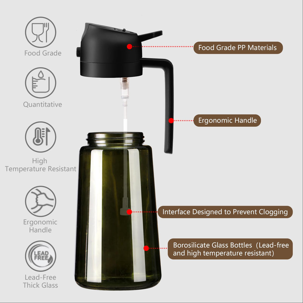Olive Oil Dispenser & Spray Bottle – Glass, Leak-Proof & Refillable