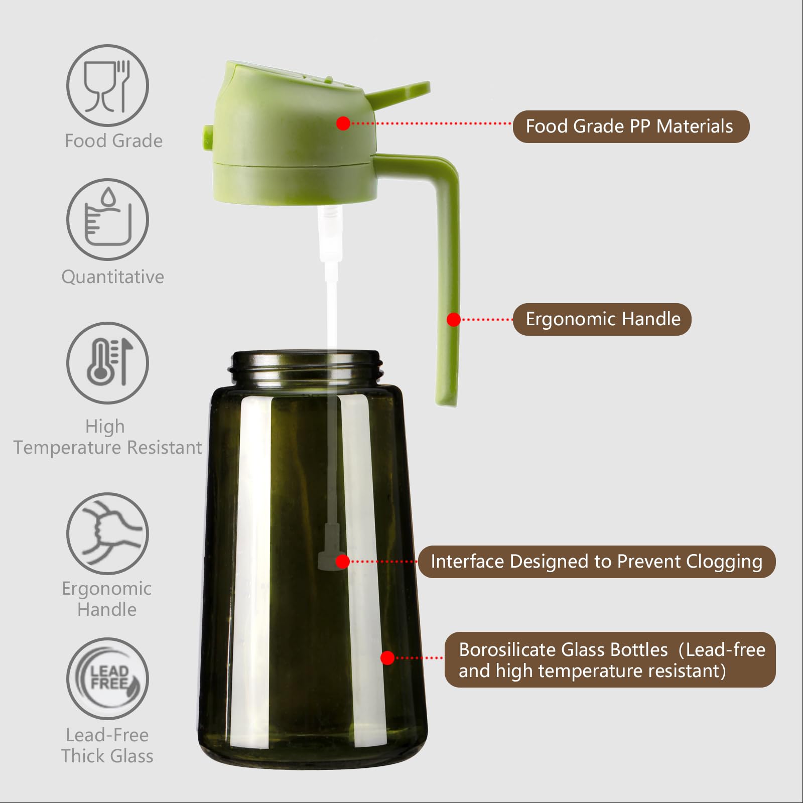 Olive Oil Dispenser & Spray Bottle – Glass, Leak-Proof & Refillable