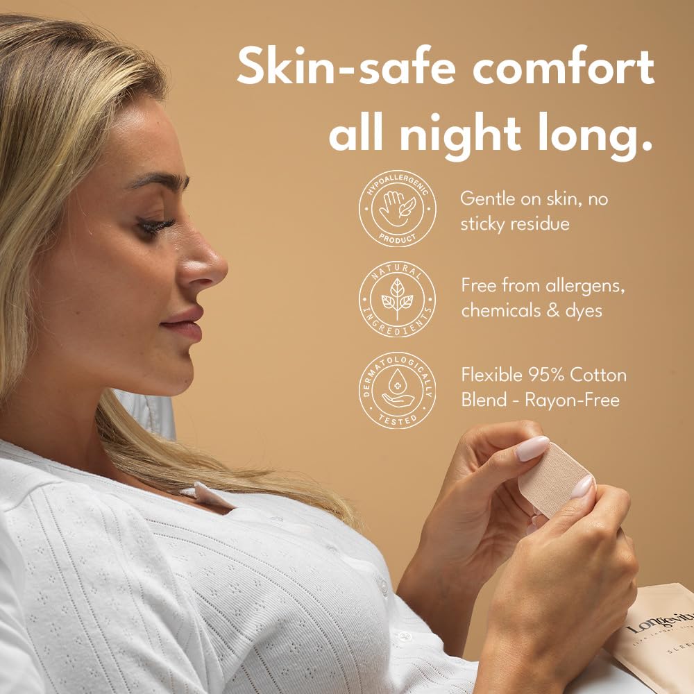 Longevity Sleep Tape - 30 Strips - Dermatologically Tested Mouth Tape for Sleeping, Women and Men - Supports Nasal Breathing and Reduces Snoring - 95% Cotton, Rayon-Free Mouthtape
