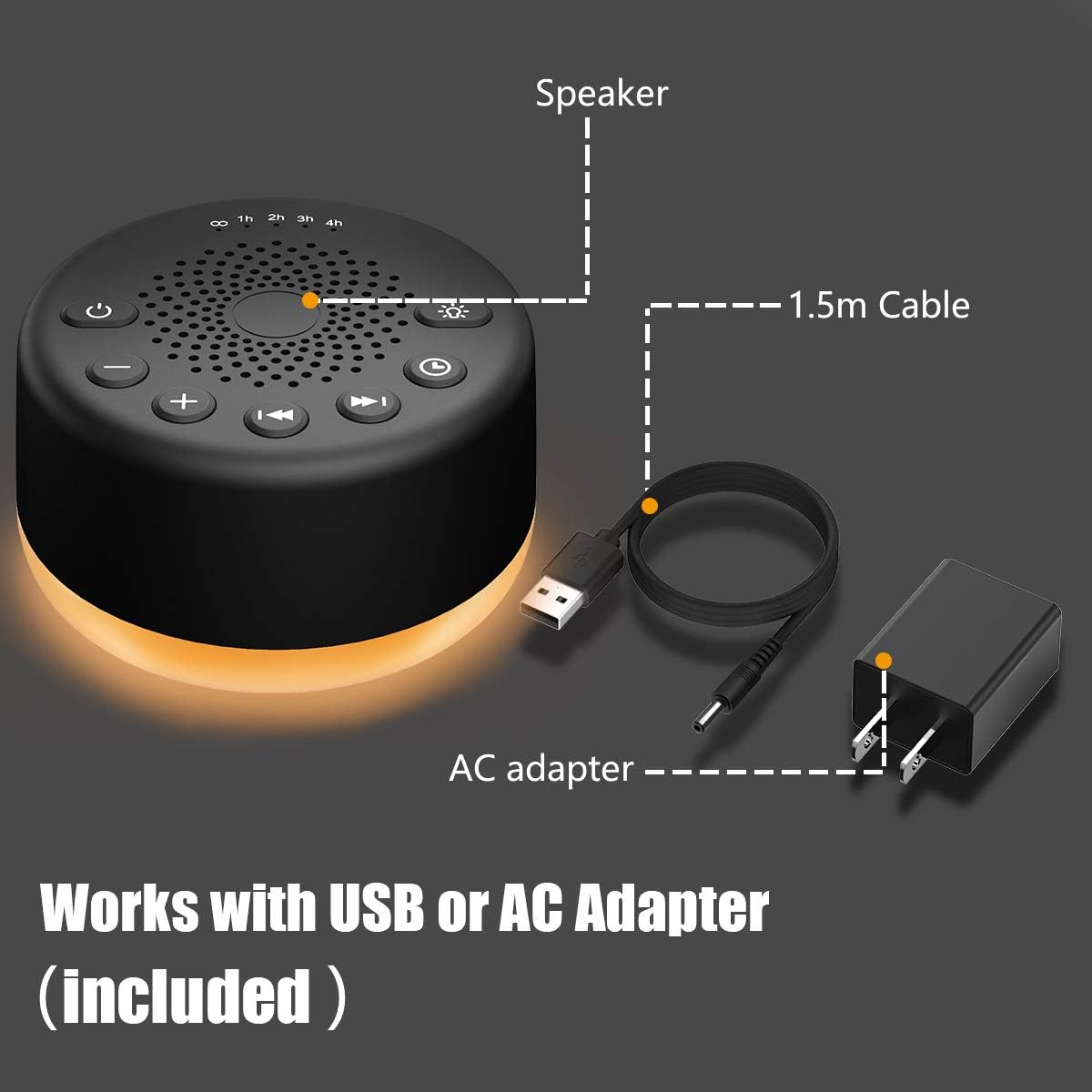 Easysleep Sound White Noise Machine with 25 Soothing Sounds and Night Lights with 32 Levels of Volume 5 Timers Memory Function for Adults Babies and Kids (Black)