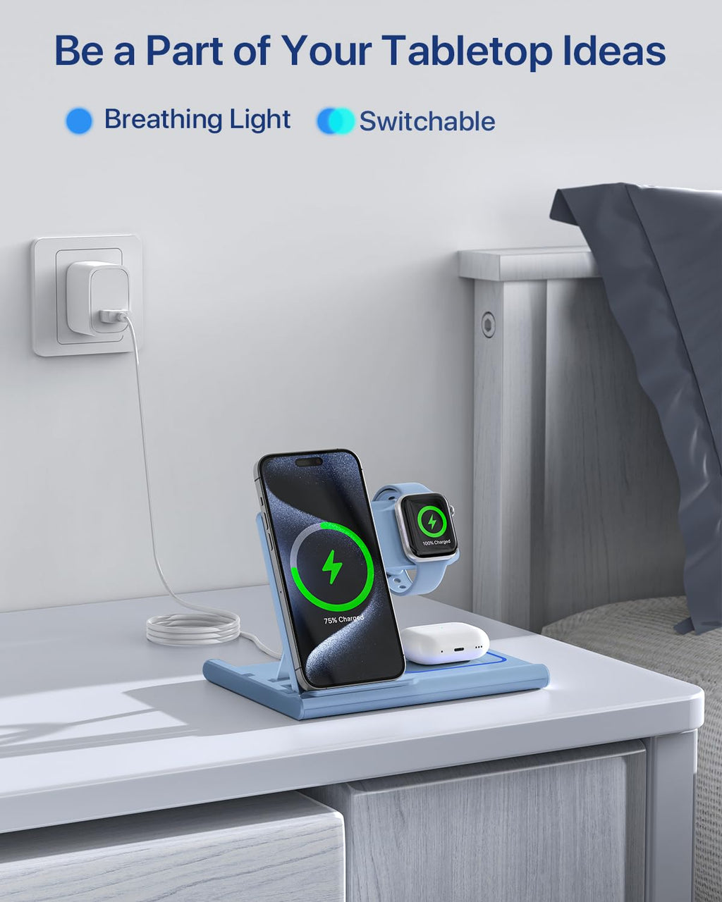 Charging Station,EXW 3 in 1 Wireless Charging Station for iPhone 17/16/15/14/13/12/11/XR/X/8,Fast Wireless Charging Stand for Airpods Pro/3/2 and Apple Watch（No Plug Included)