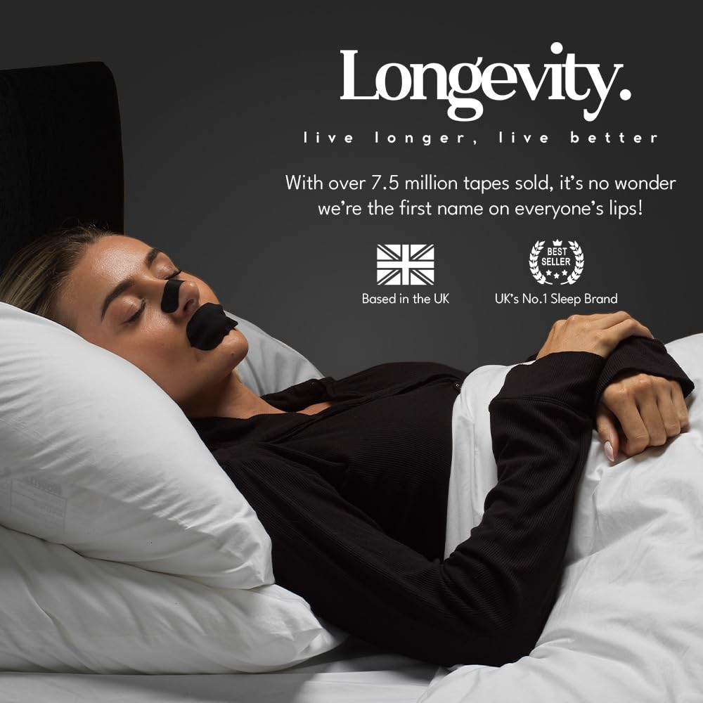 Longevity Breathe Tape - 30 Strips (Clear) - Anti Snoring Nasal Strips for Better Sleep & Improved Airflow - Hypoallergenic Nose Strips for Breathing, Clinically Proven Snoring Aids for Men & Women