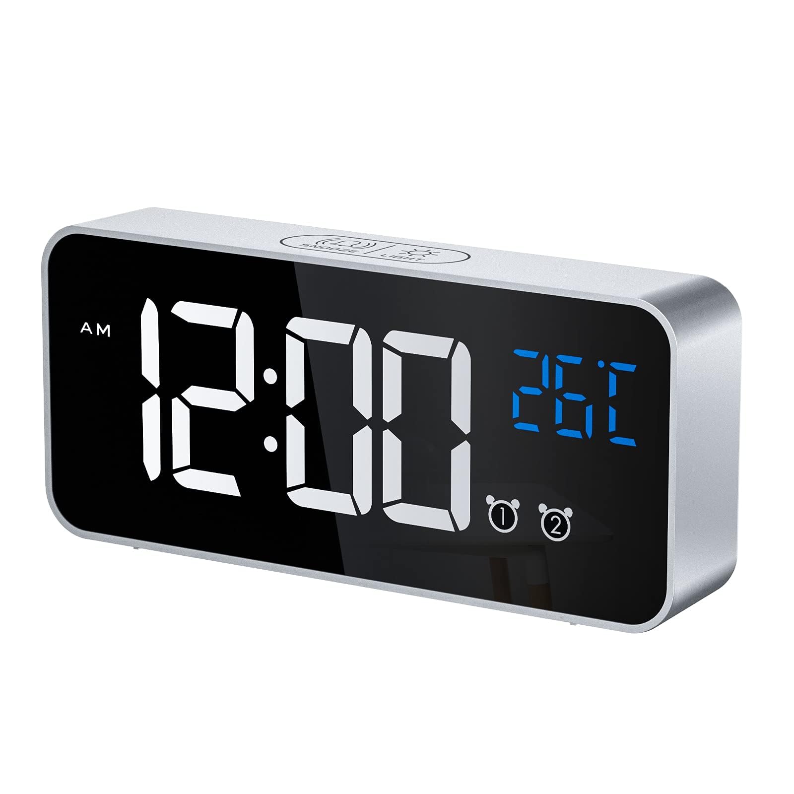 Digital Alarm Clock with Temperature Display & Dual Alarms – USB Rechargeable