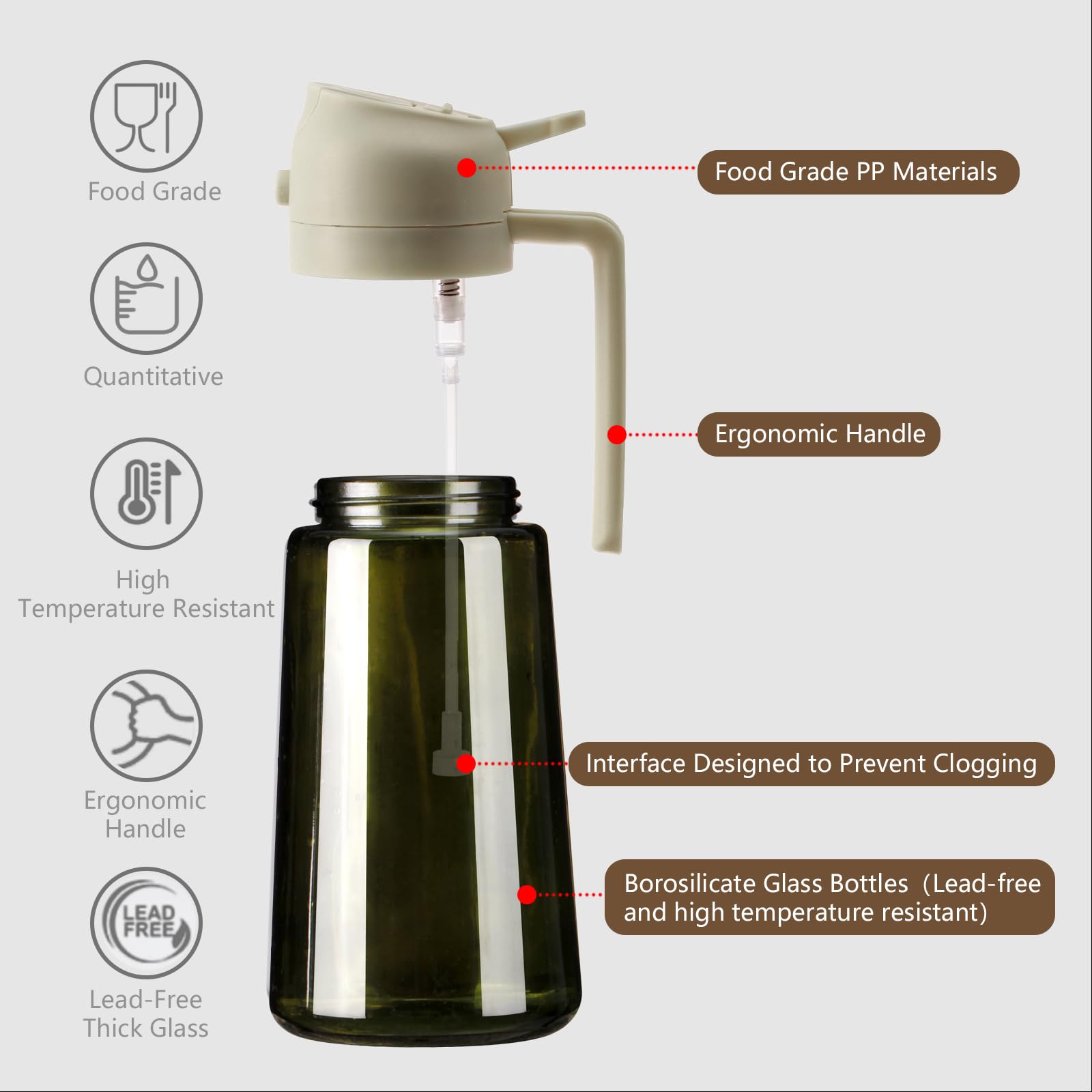 Olive Oil Dispenser & Spray Bottle – Glass, Leak-Proof & Refillable