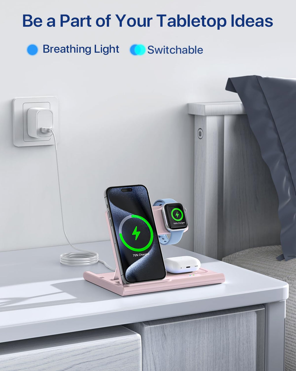 Charging Station,EXW 3 in 1 Wireless Charging Station for iPhone 17/16/15/14/13/12/11/XR/X/8,Fast Wireless Charging Stand for Airpods Pro/3/2 and Apple Watch（No Plug Included)