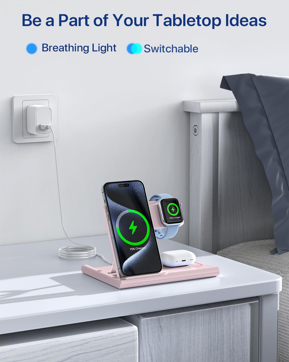 Charging Station,EXW 3 in 1 Wireless Charging Station for iPhone 17/16/15/14/13/12/11/XR/X/8,Fast Wireless Charging Stand for Airpods Pro/3/2 and Apple Watch（No Plug Included)