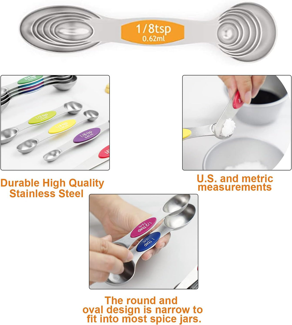 Magnetic Stainless Steel Measuring Spoons Set – Stackable & Double-Sided