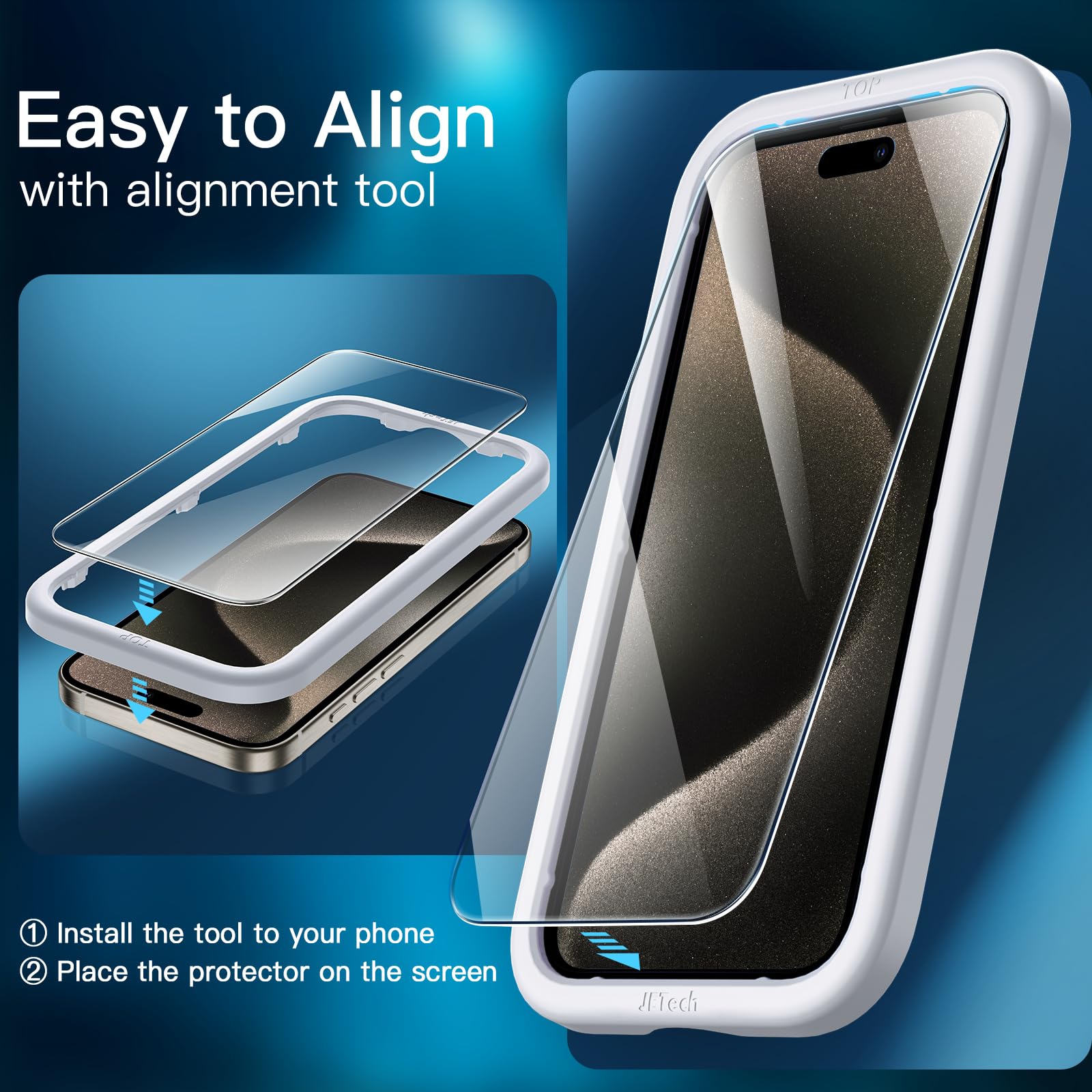 JETech Screen Protector for iPhone, Tempered Glass Film with Easy Installation Tool, Case-Friendly, HD Clear, 3-Pack