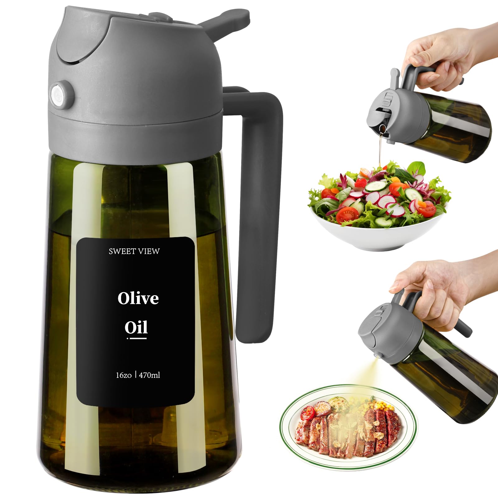 Olive Oil Dispenser & Spray Bottle – Glass, Leak-Proof & Refillable