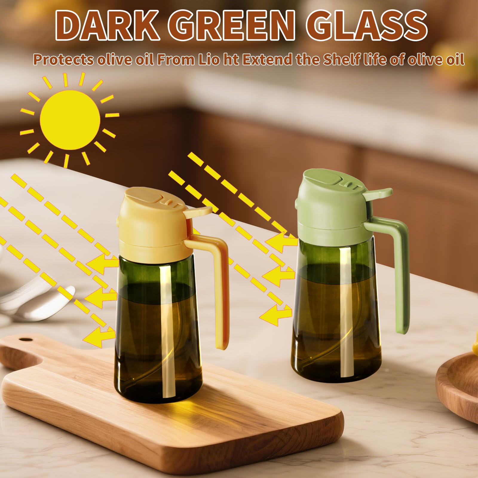 Olive Oil Dispenser & Spray Bottle – Glass, Leak-Proof & Refillable