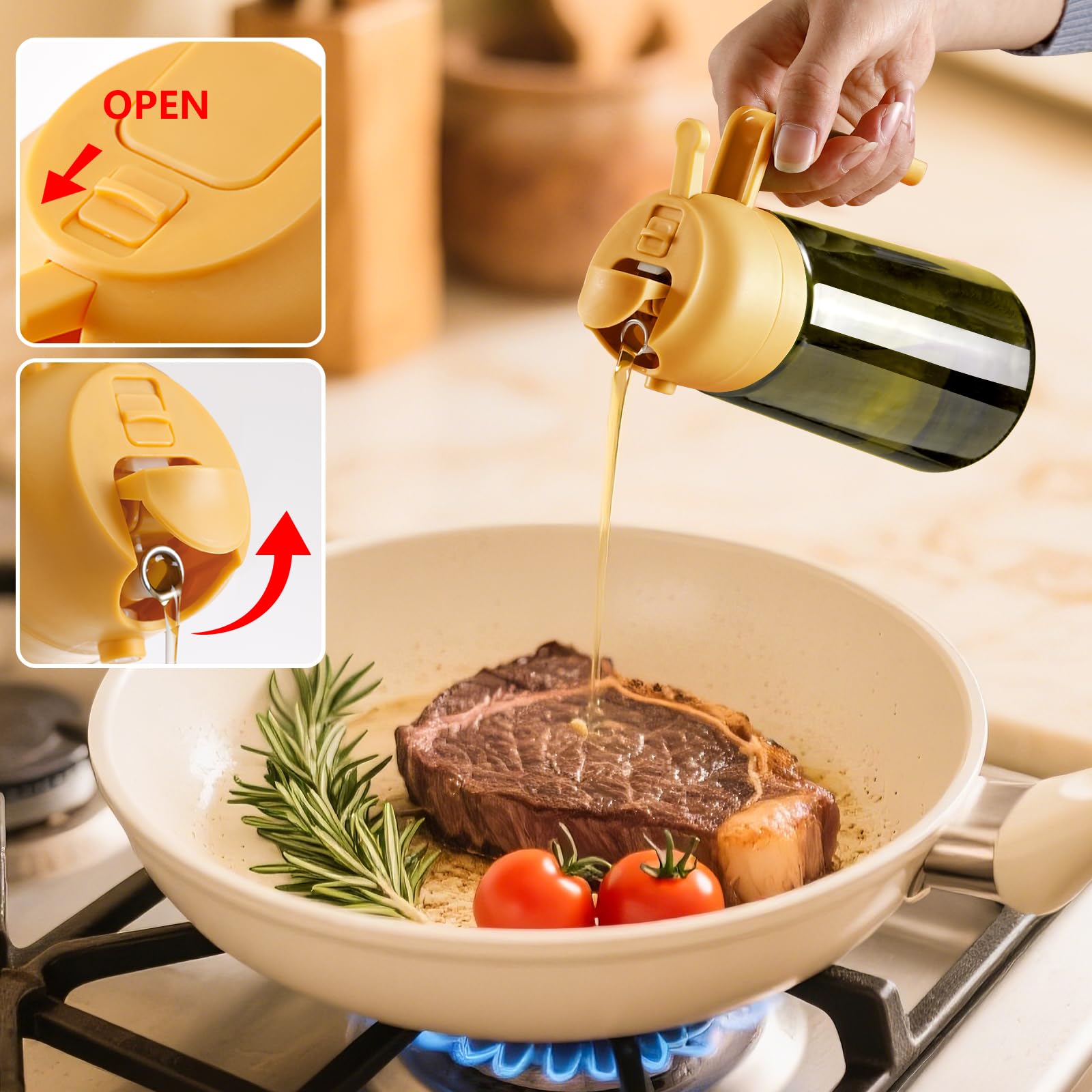 Olive Oil Dispenser & Spray Bottle – Glass, Leak-Proof & Refillable