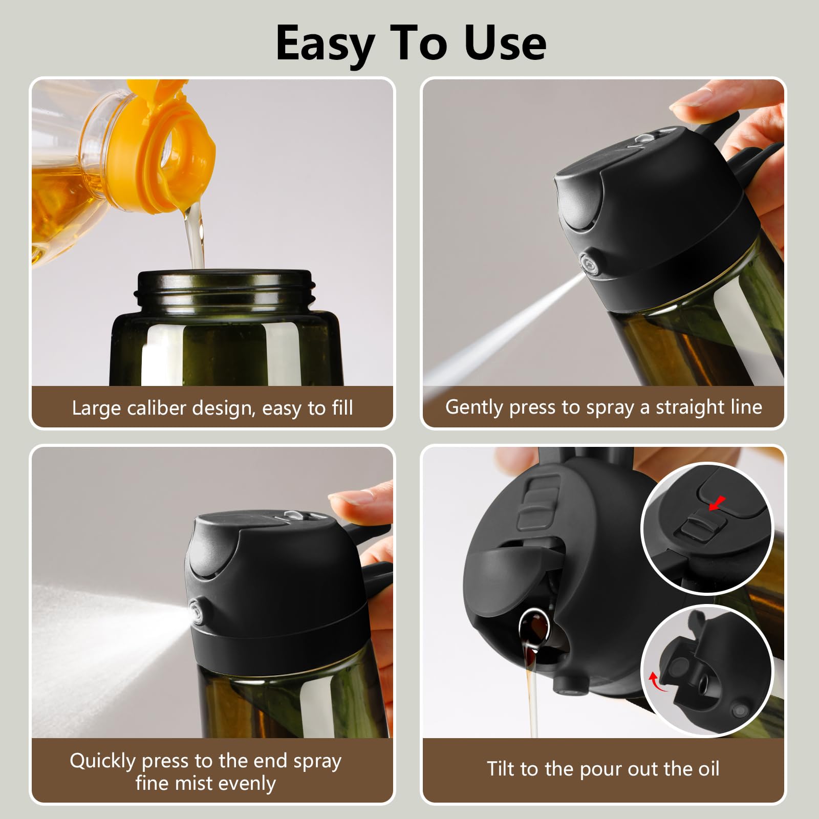 Olive Oil Dispenser & Spray Bottle – Glass, Leak-Proof & Refillable