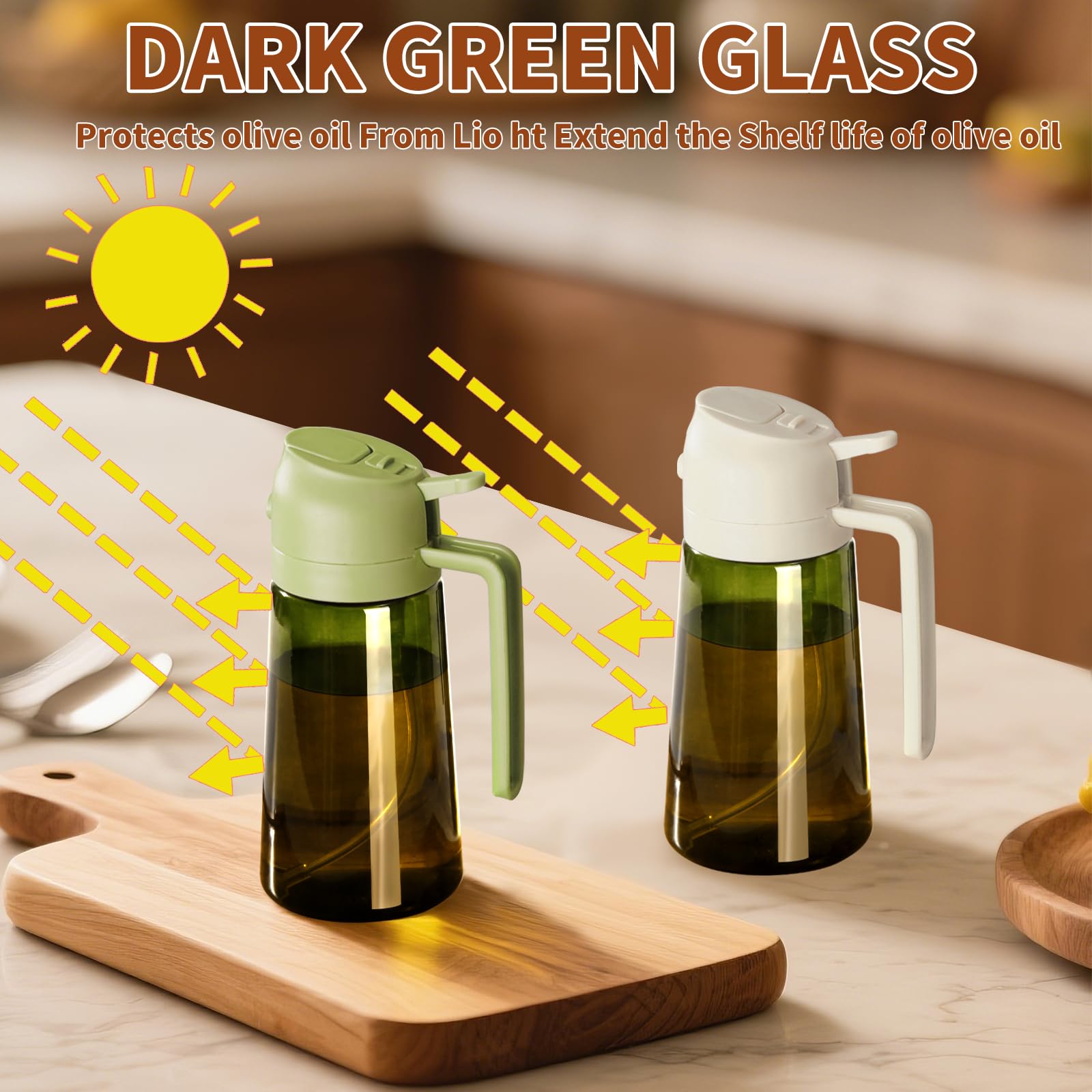 Olive Oil Dispenser & Spray Bottle – Glass, Leak-Proof & Refillable