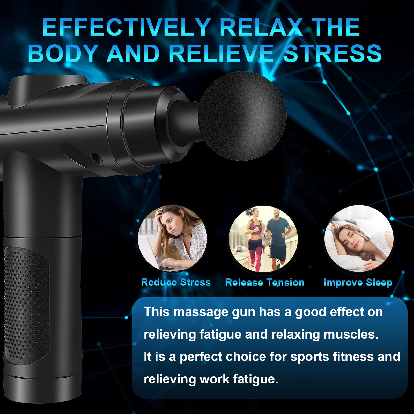 Massage Gun Deep Tissue, Muscle Percussion Massager with 30 Speeds Quiet Hand Massagers with LCD Touch Screen 10 Heads for Shoulder Body Back Relaxation (Black) (Black)