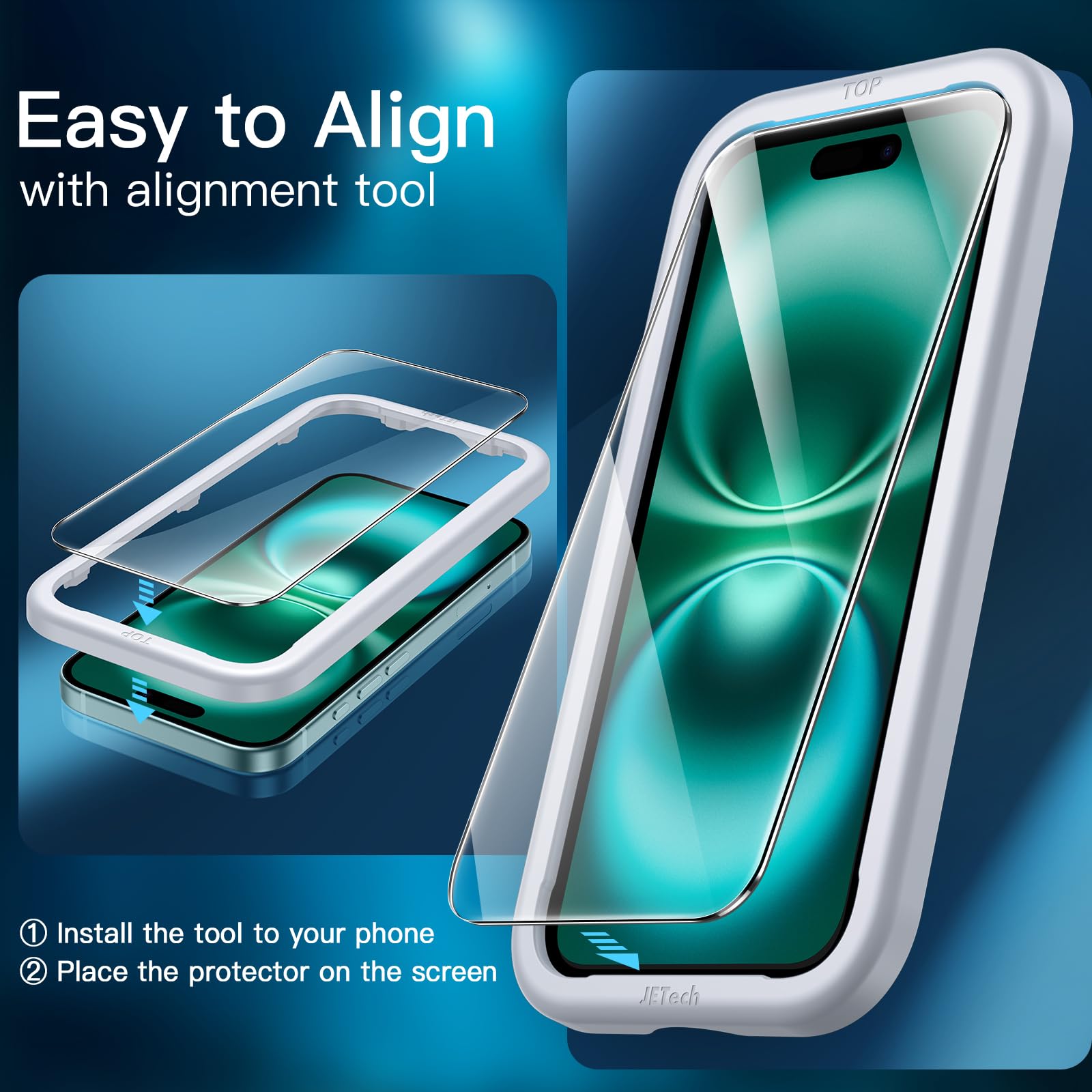 JETech Screen Protector for iPhone, Tempered Glass Film with Easy Installation Tool, Case-Friendly, HD Clear, 3-Pack