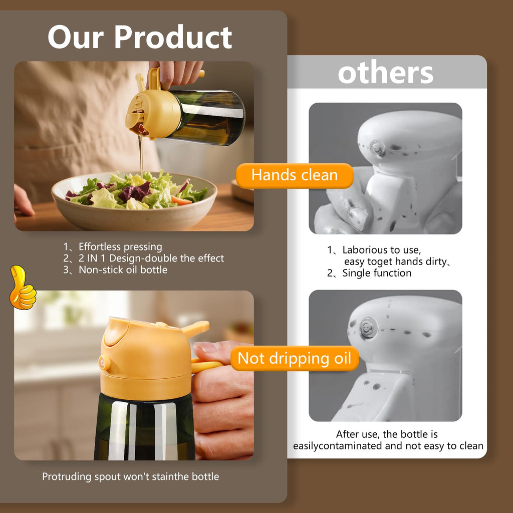 Olive Oil Dispenser & Spray Bottle – Glass, Leak-Proof & Refillable