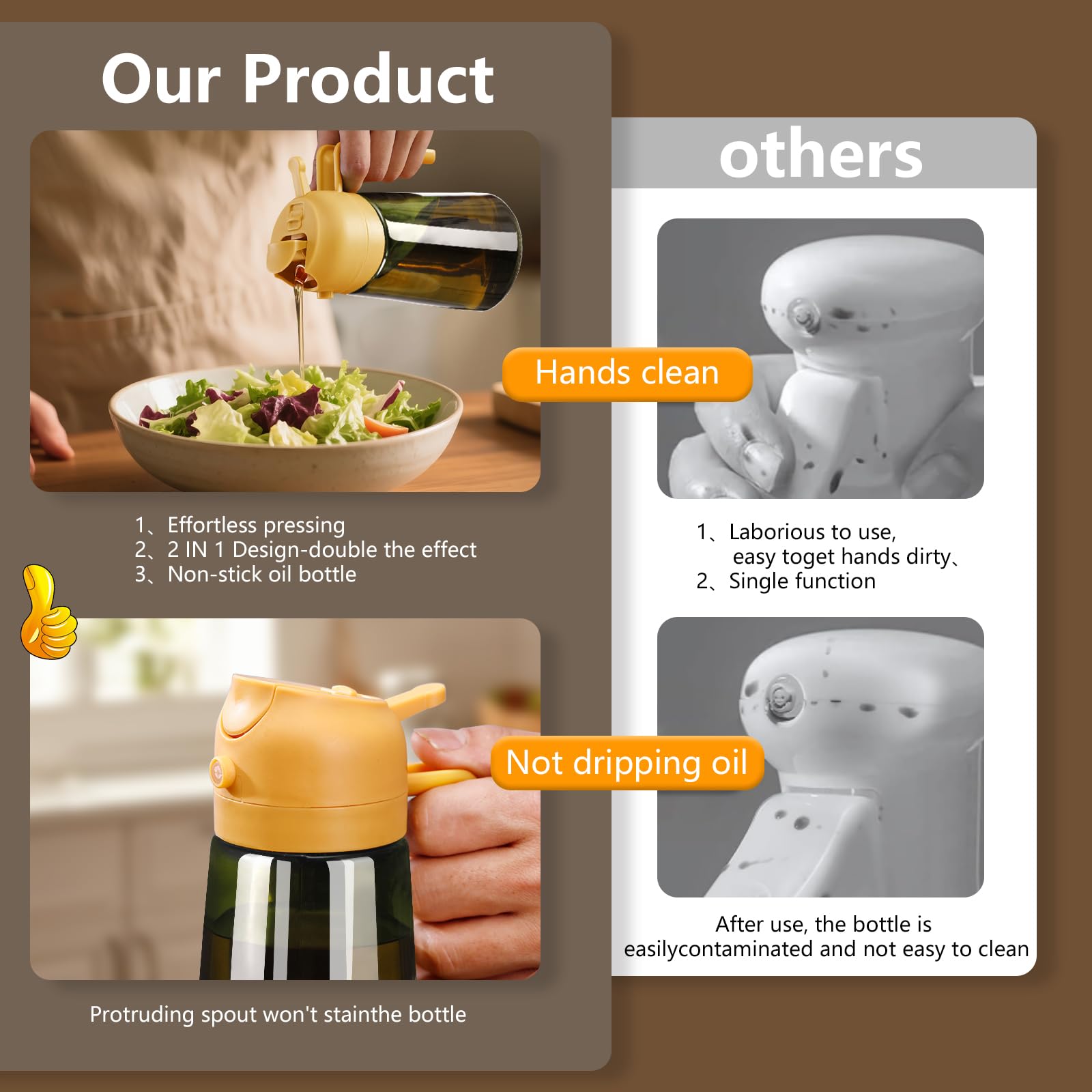 Olive Oil Dispenser & Spray Bottle – Glass, Leak-Proof & Refillable