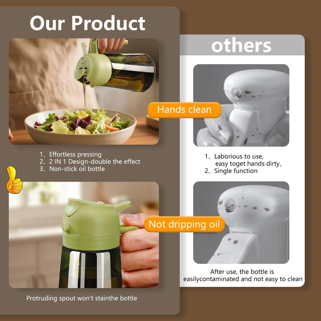 Olive Oil Dispenser & Spray Bottle – Glass, Leak-Proof & Refillable