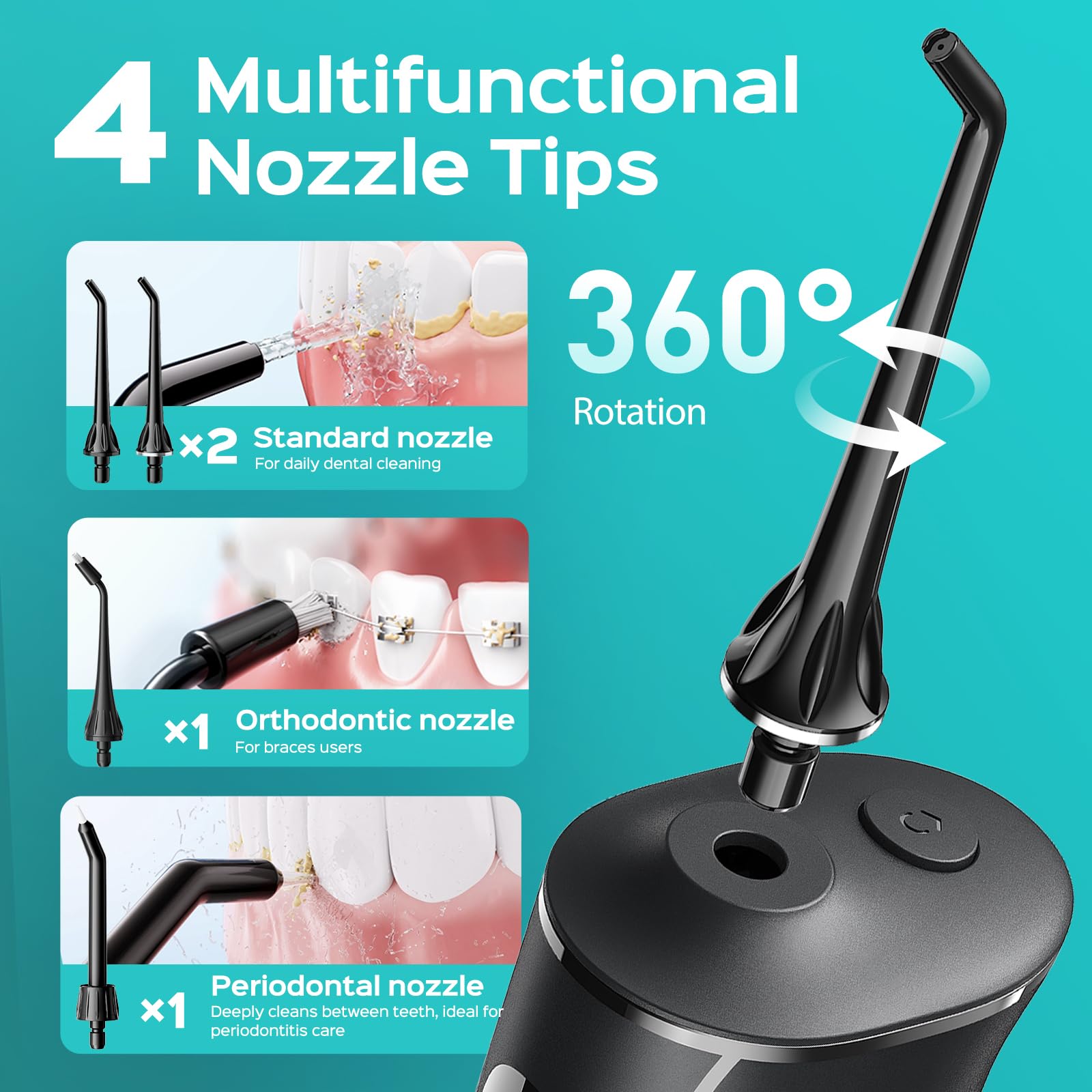 Cordless Water Flosser with 20 Pressure Levels & 4 Nozzle Tips