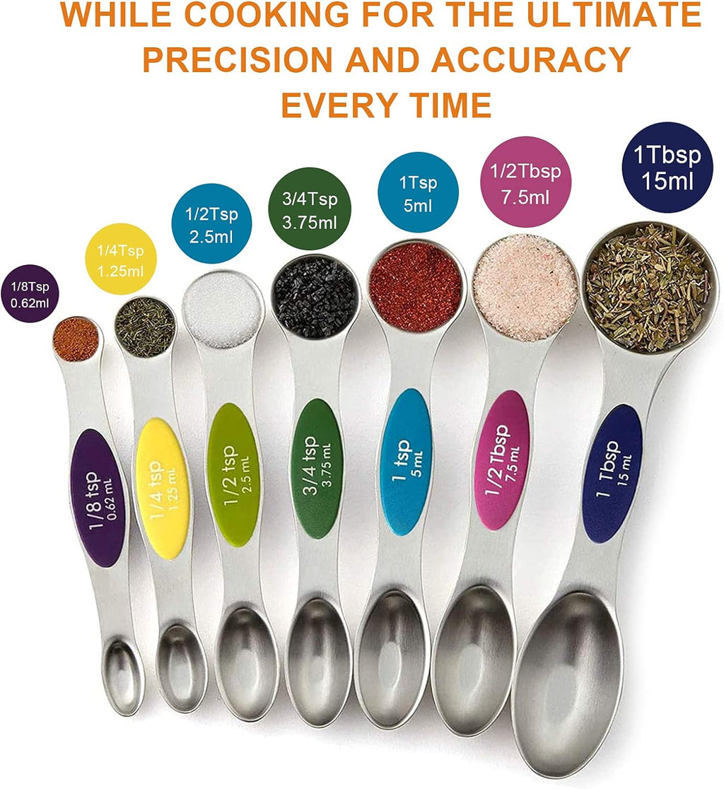 Magnetic Stainless Steel Measuring Spoons Set – Stackable & Double-Sided