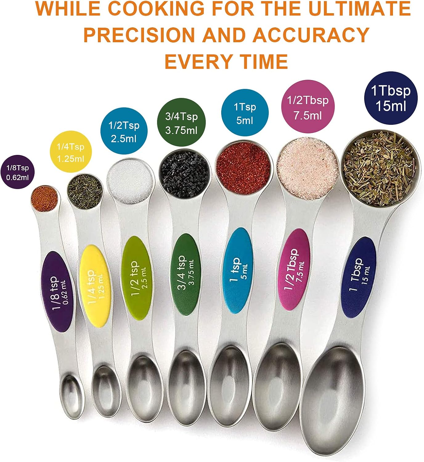 Magnetic Stainless Steel Measuring Spoons Set – Stackable & Double-Sided