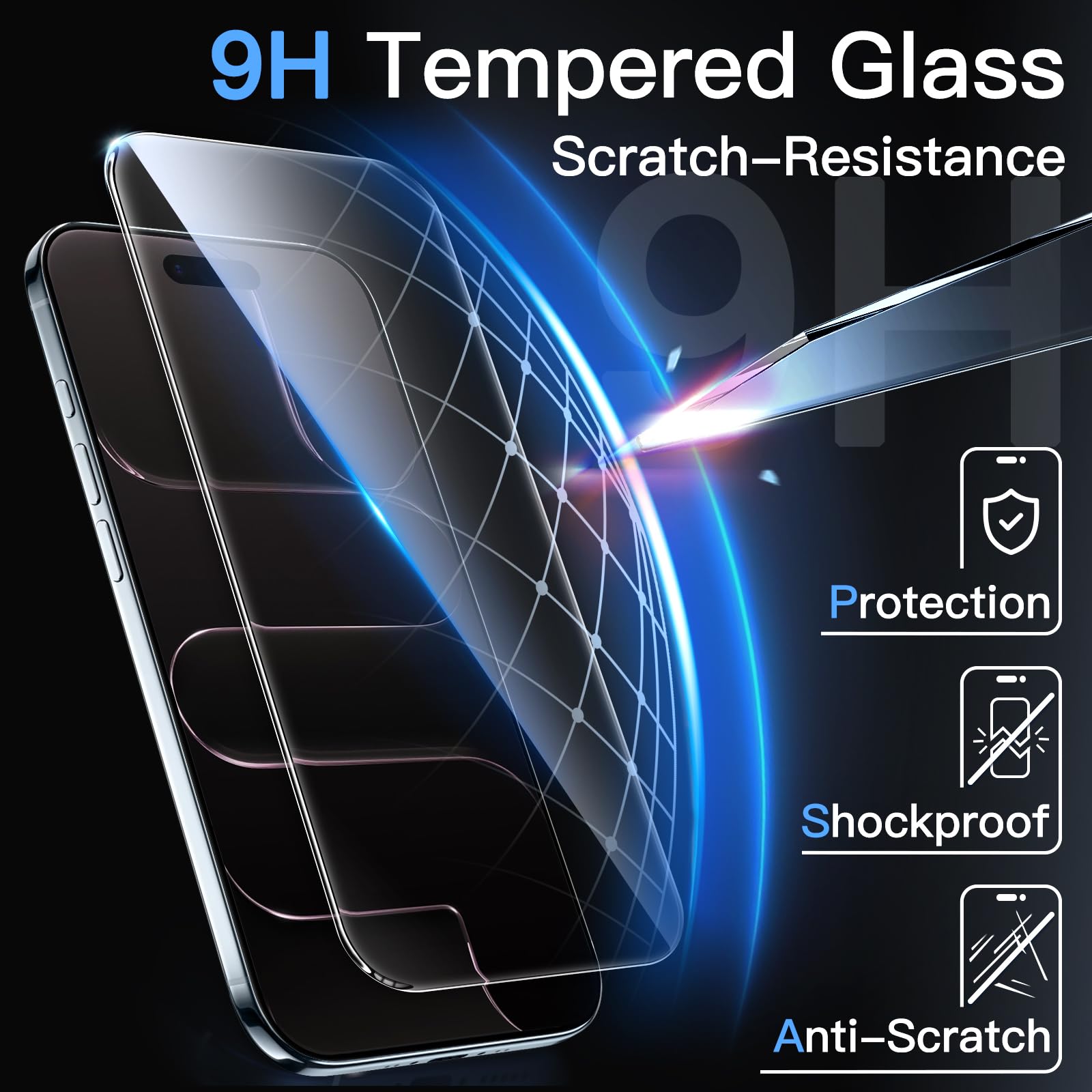 JETech Screen Protector for iPhone, Tempered Glass Film with Easy Installation Tool, Case-Friendly, HD Clear, 3-Pack