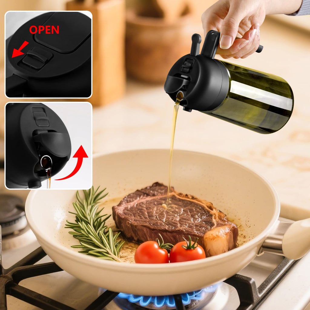 Olive Oil Dispenser & Spray Bottle – Glass, Leak-Proof & Refillable