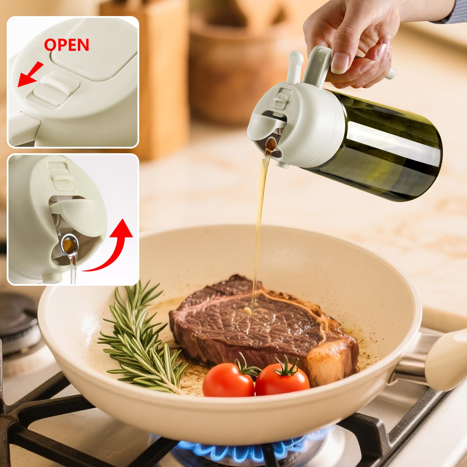 Olive Oil Dispenser & Spray Bottle – Glass, Leak-Proof & Refillable