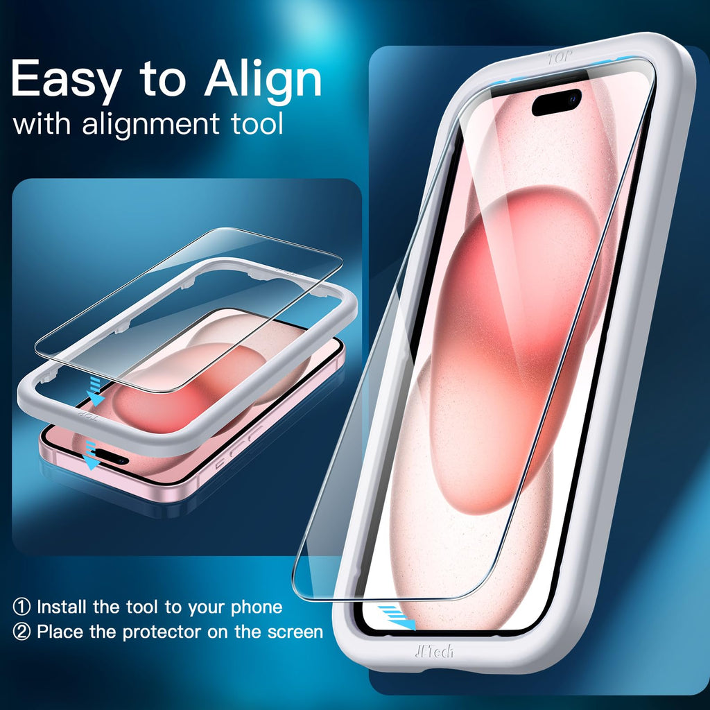 JETech Screen Protector for iPhone, Tempered Glass Film with Easy Installation Tool, Case-Friendly, HD Clear, 3-Pack
