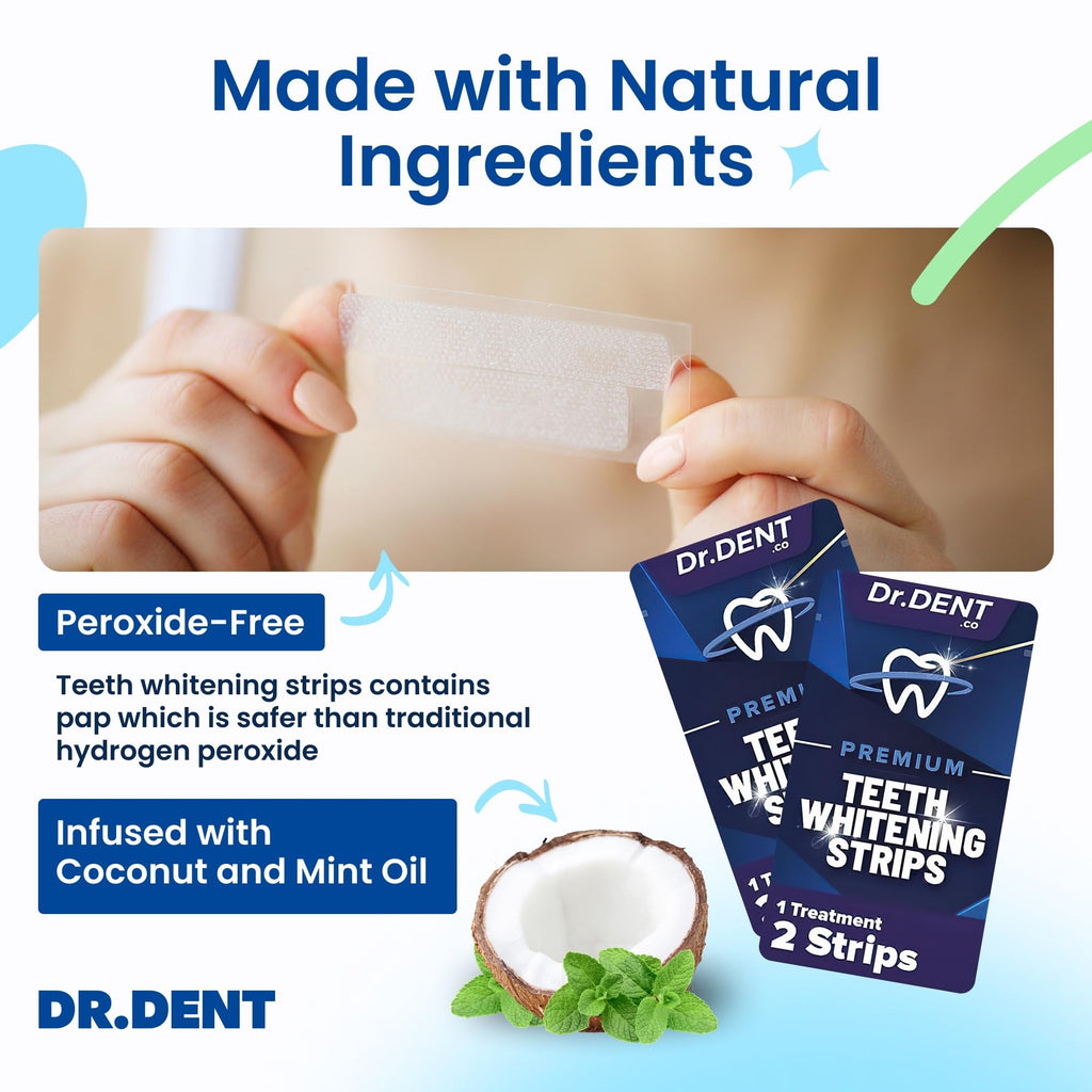 DRDENT Professional Teeth Whitening Strips 21 Treatments - Safe for Enamel - Non Sensitive Teeth Whitening - Whitening Without Any Harm + Mouth Opener Included
