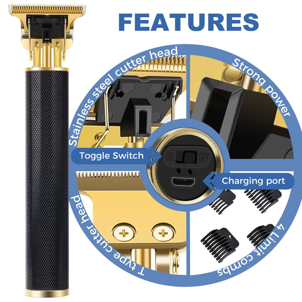 Hair Clippers for Men, Rechargeable Beard Trimmer with 4 Limit Combs, Grooming Kit for Barbers Haircut, USB Type-C Charging, Professional Shaver