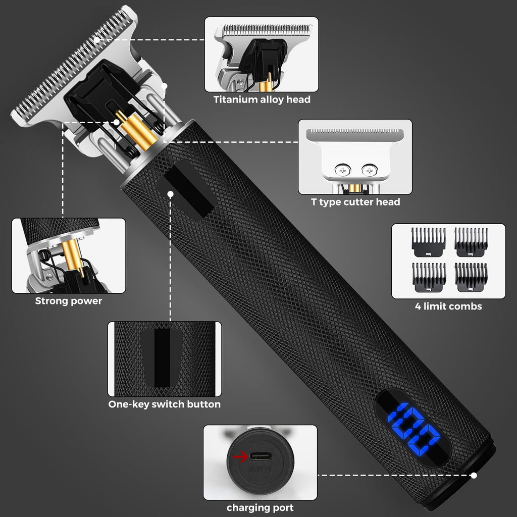 Hair Clippers for Men, Rechargeable Beard Trimmer with 4 Limit Combs, Grooming Kit for Barbers Haircut, USB Type-C Charging, Professional Shaver