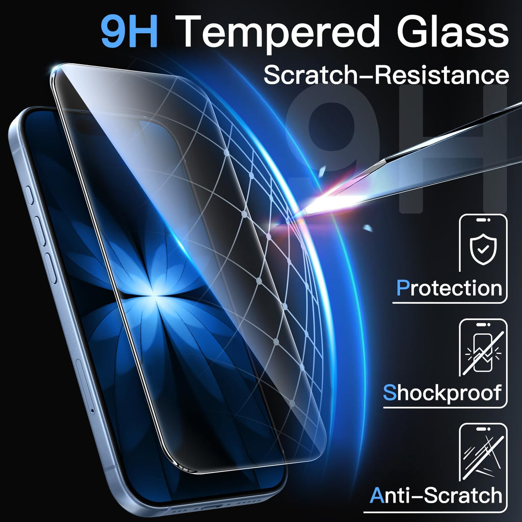 JETech Screen Protector for iPhone, Tempered Glass Film with Easy Installation Tool, Case-Friendly, HD Clear, 3-Pack
