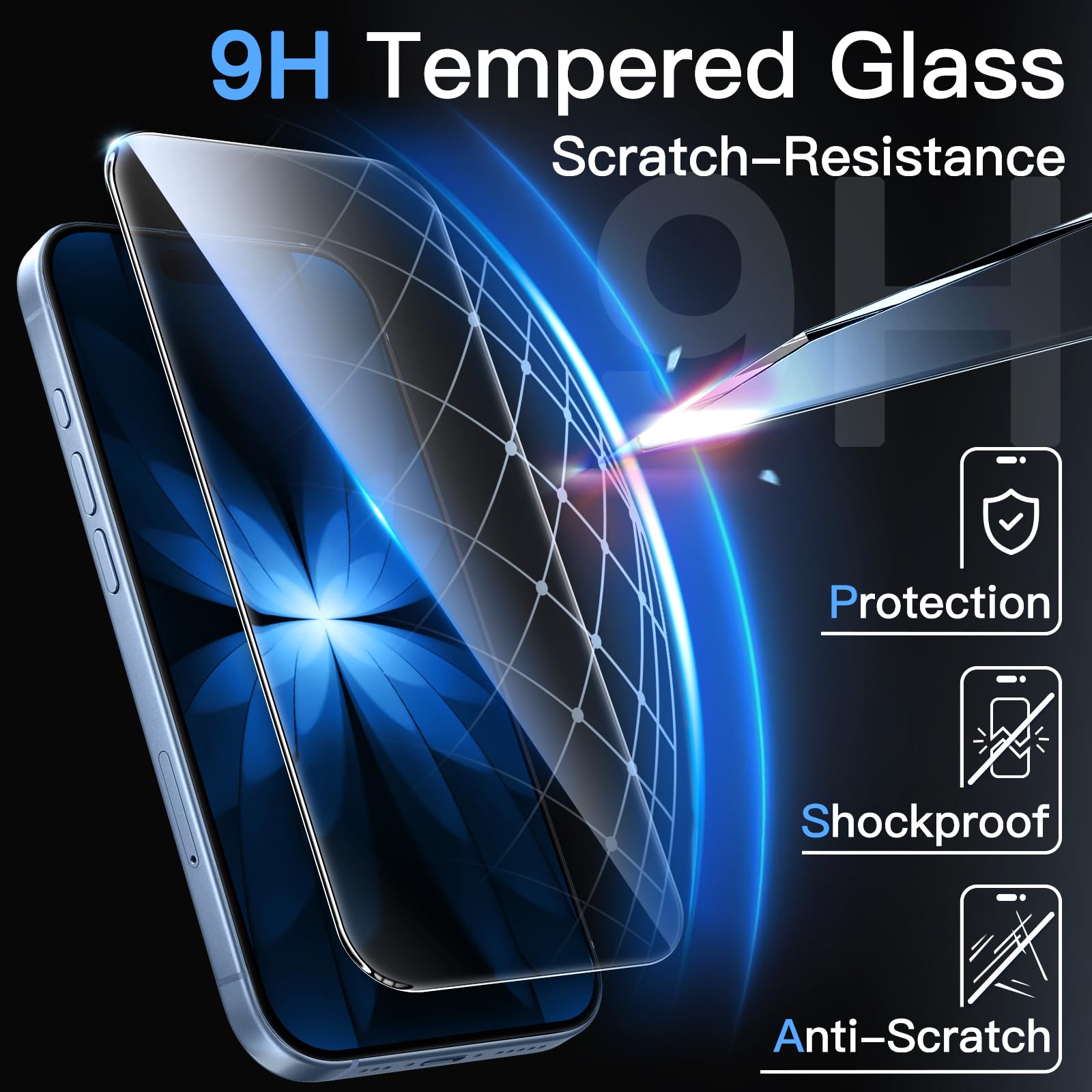 JETech Screen Protector for iPhone, Tempered Glass Film with Easy Installation Tool, Case-Friendly, HD Clear, 3-Pack