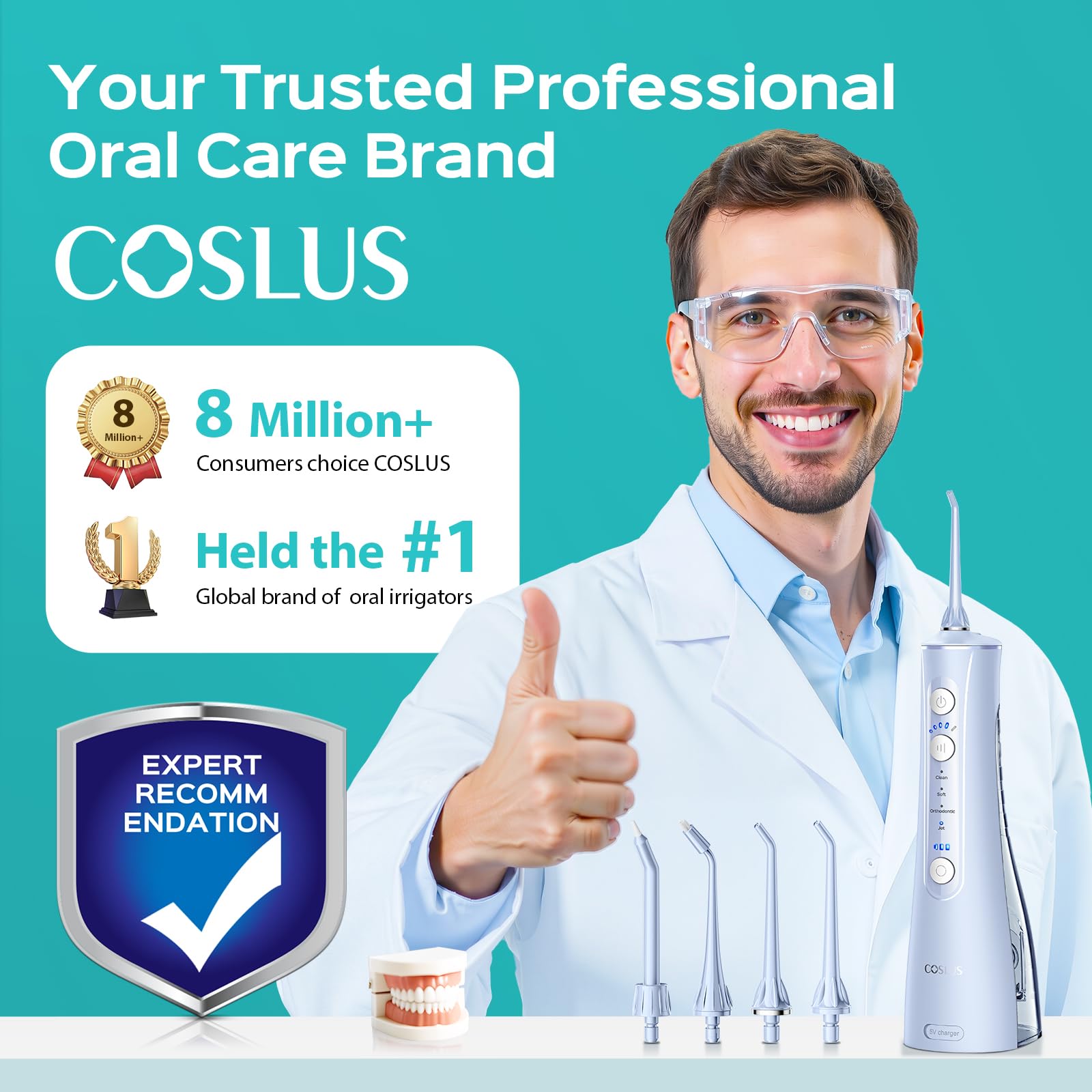 Cordless Water Flosser with 20 Pressure Levels & 4 Nozzle Tips