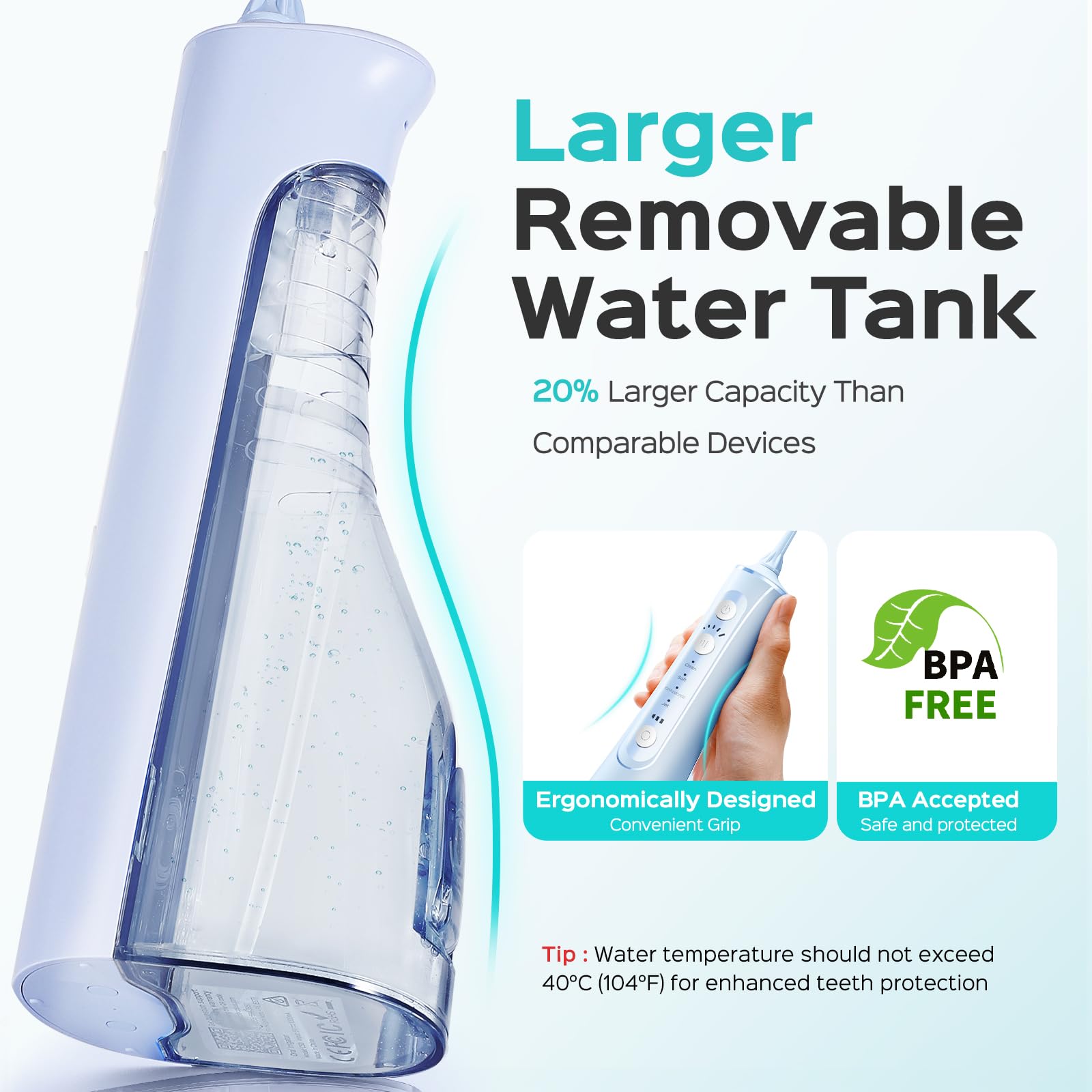 Cordless Water Flosser with 20 Pressure Levels & 4 Nozzle Tips