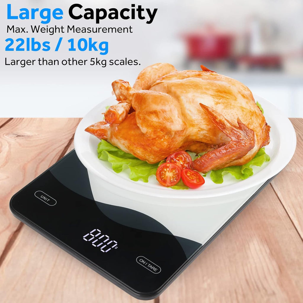 Chargeable Digital Kitchen Food Scale - AIMILAR LED Display 22lb Food Weight Scales for Baking Cooking USB-C Rechargeable Ounces and Grams 1g/0.1oz Tempered Glass